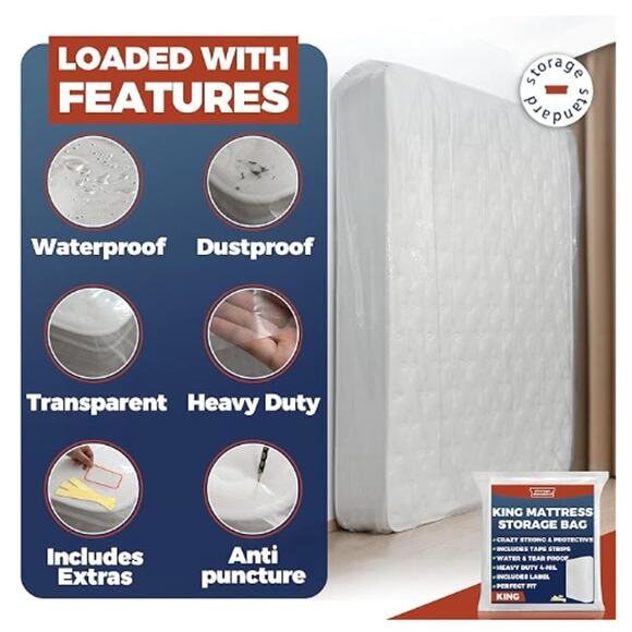 Heavy Duty King Mattress Bags for Moving & Storage –Fits King Size Bed - 1 Bag - Picture 4 of 6